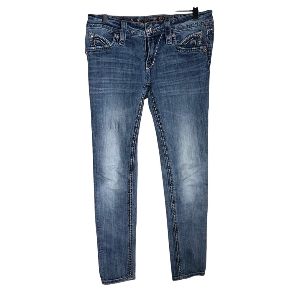 ROCK REVIVAL Blair white stitch embroidered streetwear skinny jeans 28